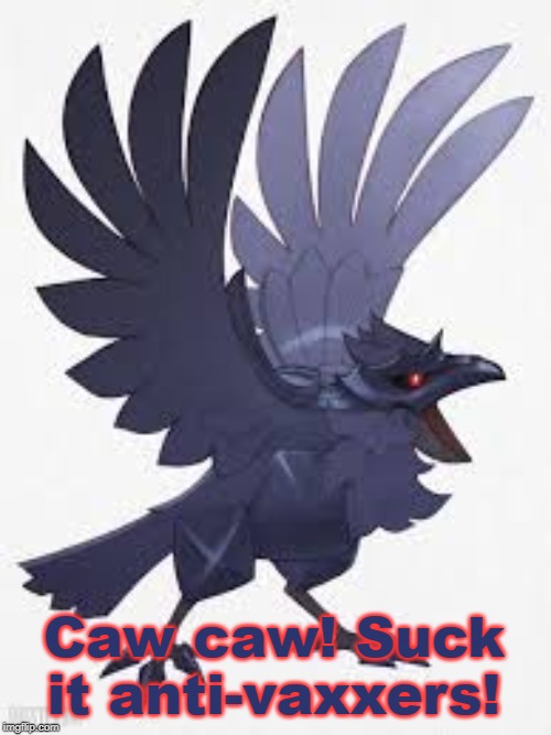 Angry Corviknight | Caw caw! Suck it anti-vaxxers! | image tagged in angry corviknight | made w/ Imgflip meme maker