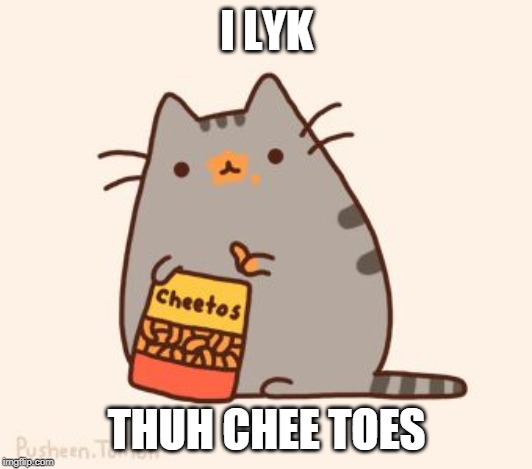 pusheen stole the cheetos | I LYK THUH CHEE TOES | image tagged in pusheen stole the cheetos | made w/ Imgflip meme maker