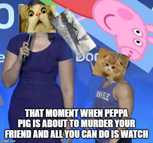 Tyler1 Meme | THAT MOMENT WHEN PEPPA PIG IS ABOUT TO MURDER YOUR FRIEND AND ALL YOU CAN DO IS WATCH | image tagged in tyler1 meme,peppa pig,cats,what is this,potato,hehe xd | made w/ Imgflip meme maker
