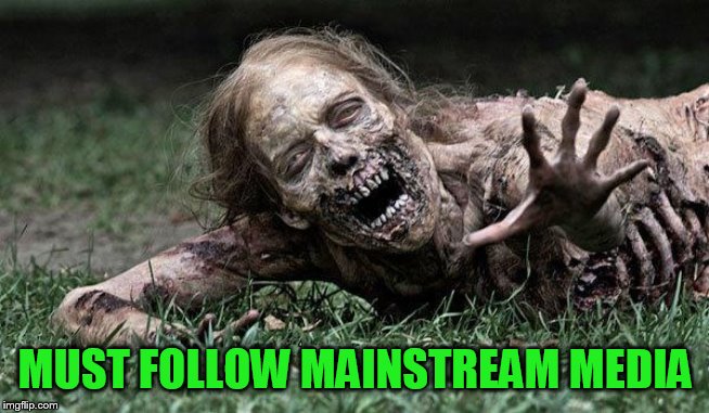 Walking Dead Zombie | MUST FOLLOW MAINSTREAM MEDIA | image tagged in walking dead zombie | made w/ Imgflip meme maker