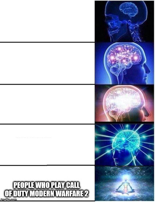 Expanding Brain 5 Panel | PEOPLE WHO PLAY CALL OF DUTY MODERN WARFARE 2 | image tagged in expanding brain 5 panel | made w/ Imgflip meme maker