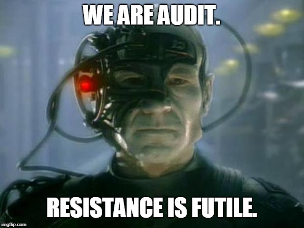 Locutus of Borg | WE ARE AUDIT. RESISTANCE IS FUTILE. | image tagged in locutus of borg | made w/ Imgflip meme maker