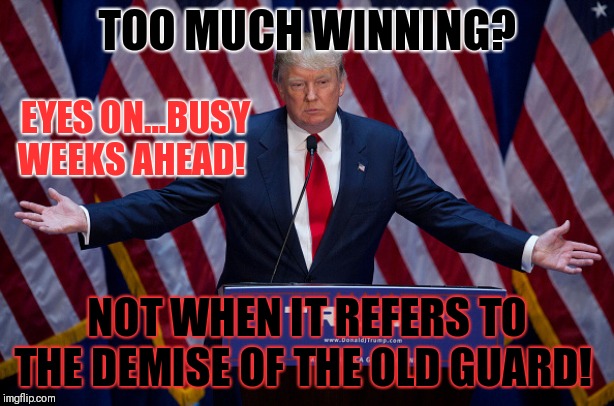 We are witnessing the destruction of the old guard! .... | TOO MUCH WINNING? EYES ON...BUSY WEEKS AHEAD! NOT WHEN IT REFERS TO THE DEMISE OF THE OLD GUARD! | image tagged in winning,pedophiles,pedovores,qanon | made w/ Imgflip meme maker