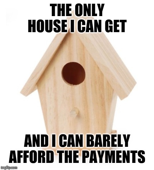 THE ONLY HOUSE I CAN GET; AND I CAN BARELY AFFORD THE PAYMENTS | image tagged in memes | made w/ Imgflip meme maker