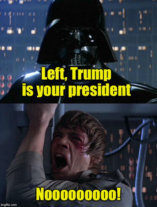 "I am your father" | Left, Trump is your president Nooooooooo! | image tagged in i am your father | made w/ Imgflip meme maker