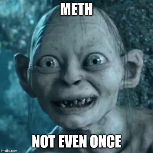 Gollum | METH; NOT EVEN ONCE | image tagged in memes,gollum | made w/ Imgflip meme maker
