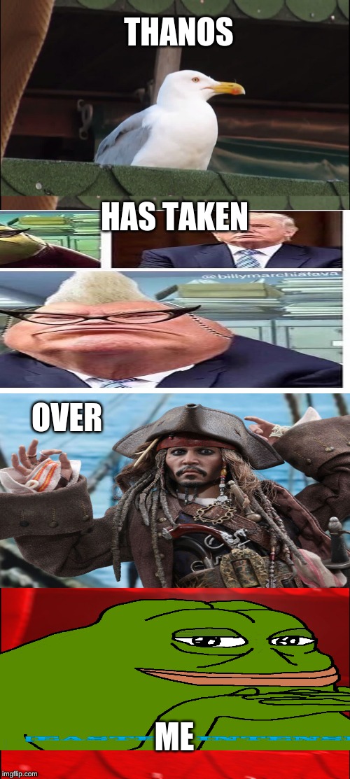 Inhaling Seagull Meme | THANOS; HAS TAKEN; OVER; ME | image tagged in memes,inhaling seagull | made w/ Imgflip meme maker