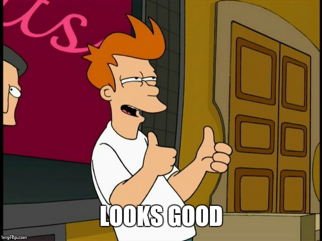 THUMBS UP FRY | LOOKS GOOD | image tagged in thumbs up fry | made w/ Imgflip meme maker
