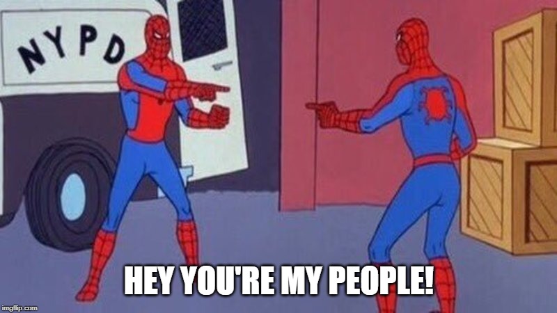 spiderman pointing at spiderman | HEY YOU'RE MY PEOPLE! | image tagged in spiderman pointing at spiderman | made w/ Imgflip meme maker