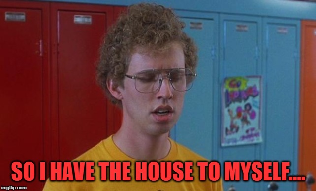 Napoleon Dynamite Skills | SO I HAVE THE HOUSE TO MYSELF.... | image tagged in napoleon dynamite skills | made w/ Imgflip meme maker