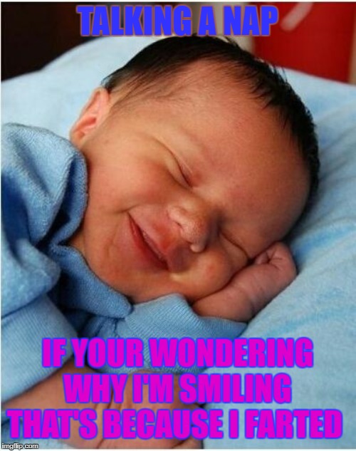 baby sleeping 2 | TALKING A NAP; IF YOUR WONDERING WHY I'M SMILING THAT'S BECAUSE I FARTED | image tagged in baby sleeping 2 | made w/ Imgflip meme maker