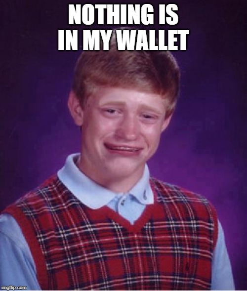 Bad Luck Brian Cry | NOTHING IS IN MY WALLET | image tagged in bad luck brian cry | made w/ Imgflip meme maker