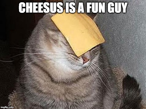 Cats with cheese | CHEESUS IS A FUN GUY | image tagged in cats with cheese | made w/ Imgflip meme maker