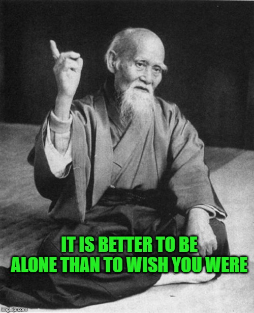 Wise Master | IT IS BETTER TO BE ALONE THAN TO WISH YOU WERE | image tagged in wise master | made w/ Imgflip meme maker