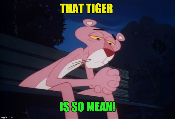 Sad Pink Panther | THAT TIGER IS SO MEAN! | image tagged in sad pink panther | made w/ Imgflip meme maker