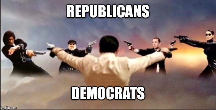 Democrats and republicans | REPUBLICANS; DEMOCRATS | image tagged in republicans,democrats | made w/ Imgflip meme maker
