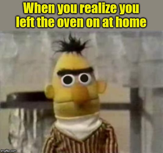 Never Leave the Oven on | When you realize you left the oven on at home | image tagged in wtf,oh crap,wtf bert | made w/ Imgflip meme maker