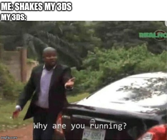 why are you running | ME: SHAKES MY 3DS; MY 3DS: | image tagged in why are you running | made w/ Imgflip meme maker