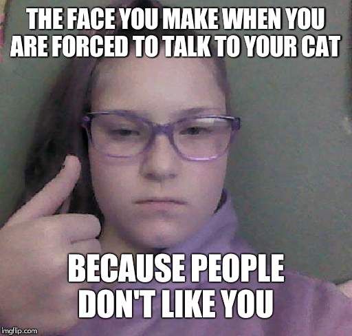 THE FACE YOU MAKE WHEN YOU ARE FORCED TO TALK TO YOUR CAT; BECAUSE PEOPLE DON'T LIKE YOU | image tagged in cats,humans,bored,lonely,forever alone | made w/ Imgflip meme maker