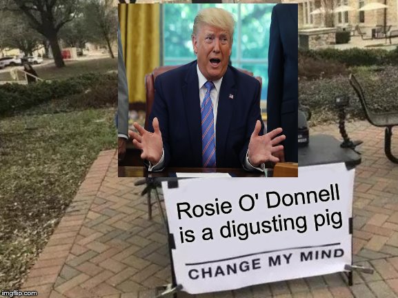 Change My Mind Meme | Rosie O' Donnell is a digusting pig | image tagged in memes,change my mind | made w/ Imgflip meme maker