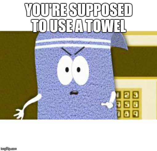 Angry Towelie | YOU'RE SUPPOSED TO USE A TOWEL | image tagged in angry towelie | made w/ Imgflip meme maker