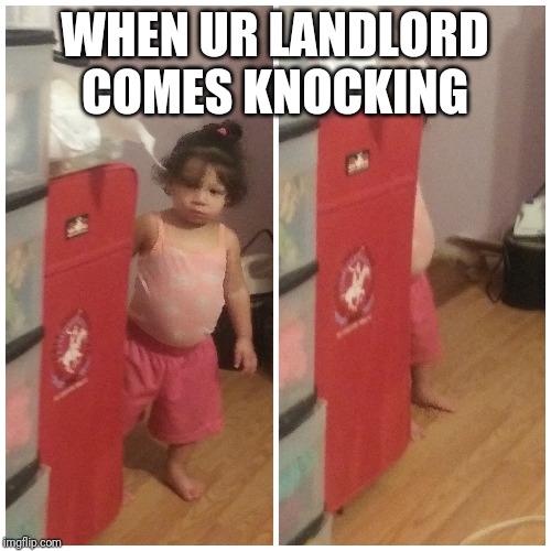 WHEN UR LANDLORD COMES KNOCKING | image tagged in unimpressed little girl | made w/ Imgflip meme maker