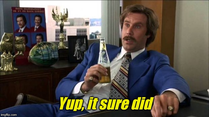 Ron Burgundy | Yup, it sure did | image tagged in ron burgundy | made w/ Imgflip meme maker