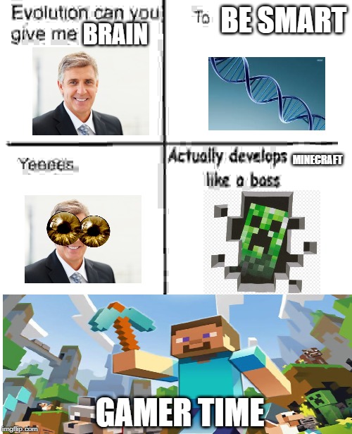 Evolution can you give me... | BE SMART; BRAIN; MINECRAFT; GAMER TIME | image tagged in evolution can you give me | made w/ Imgflip meme maker