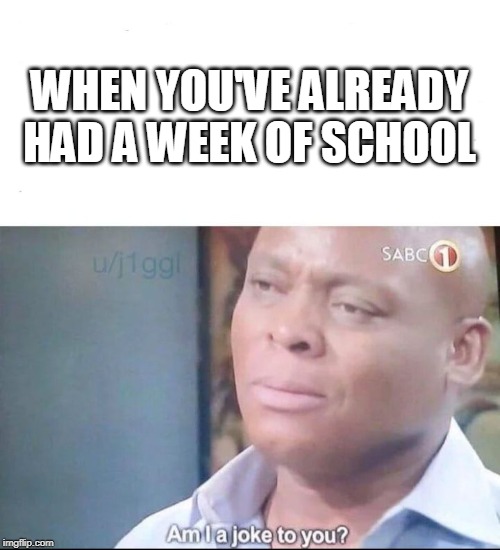 am I a joke to you | WHEN YOU'VE ALREADY HAD A WEEK OF SCHOOL | image tagged in am i a joke to you | made w/ Imgflip meme maker