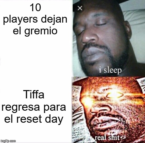 Sleeping Shaq Meme | 10 players dejan el gremio; Tiffa regresa para el reset day | image tagged in memes,sleeping shaq | made w/ Imgflip meme maker