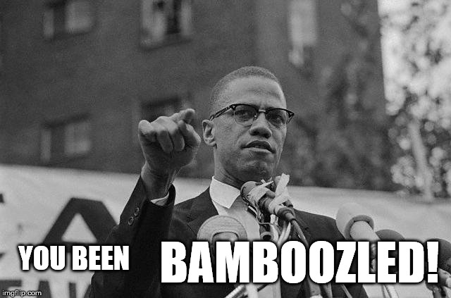 Malcolm-Bamboozled | BAMBOOZLED! YOU BEEN | image tagged in malcolm x,bamboozled | made w/ Imgflip meme maker
