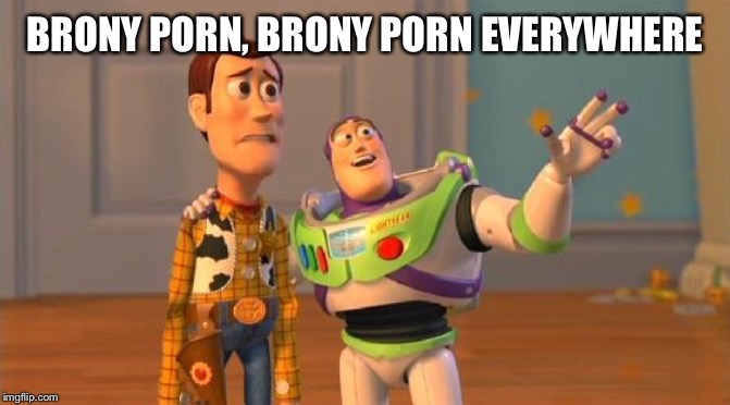 TOYSTORY EVERYWHERE | BRONY PORN, BRONY PORN EVERYWHERE | image tagged in toystory everywhere | made w/ Imgflip meme maker