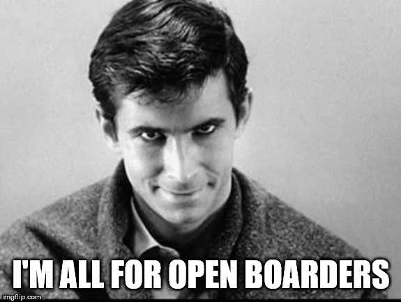 Norman Bates | I'M ALL FOR OPEN BOARDERS | image tagged in norman bates,illegal immigration,open borders | made w/ Imgflip meme maker