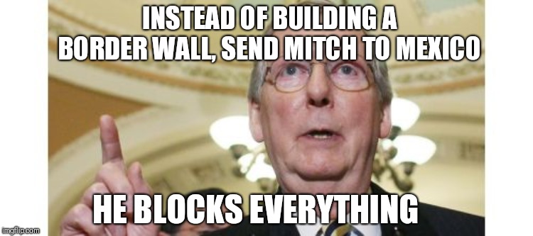 Moscow Mitch | INSTEAD OF BUILDING A BORDER WALL, SEND MITCH TO MEXICO; HE BLOCKS EVERYTHING | image tagged in memes,mitch mcconnell,border wall | made w/ Imgflip meme maker