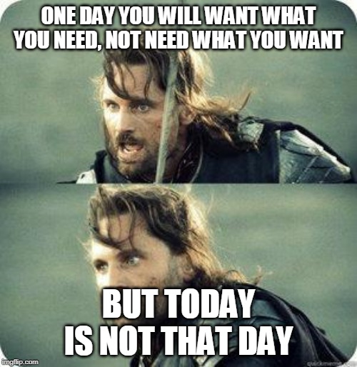 today is not that day | ONE DAY YOU WILL WANT WHAT YOU NEED, NOT NEED WHAT YOU WANT; BUT TODAY IS NOT THAT DAY | image tagged in today is not that day | made w/ Imgflip meme maker