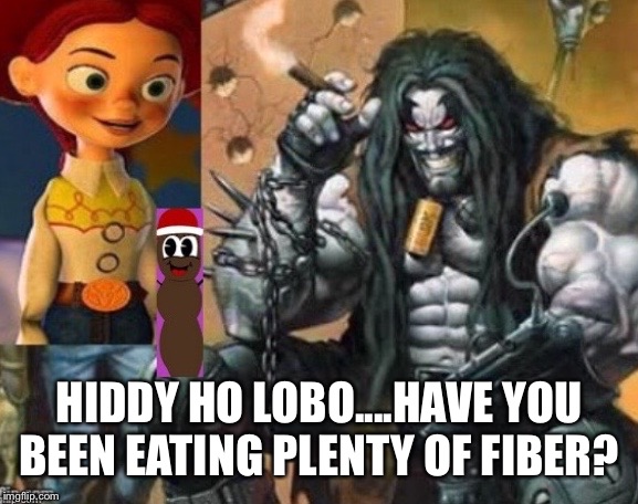 Hey Lobo | HIDDY HO LOBO....HAVE YOU BEEN EATING PLENTY OF FIBER? | image tagged in hey lobo | made w/ Imgflip meme maker