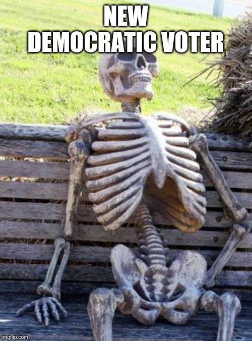 Waiting Skeleton | NEW DEMOCRATIC VOTER | image tagged in memes,waiting skeleton | made w/ Imgflip meme maker