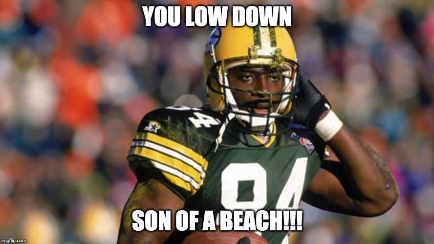 YOU LOW DOWN; SON OF A BEACH!!! | image tagged in green bay packers,football | made w/ Imgflip meme maker