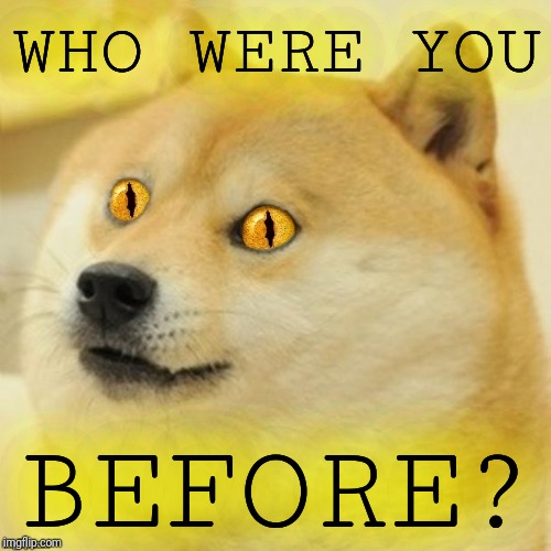 Doge Snake Eyes | WHO WERE YOU BEFORE? | image tagged in doge snake eyes | made w/ Imgflip meme maker