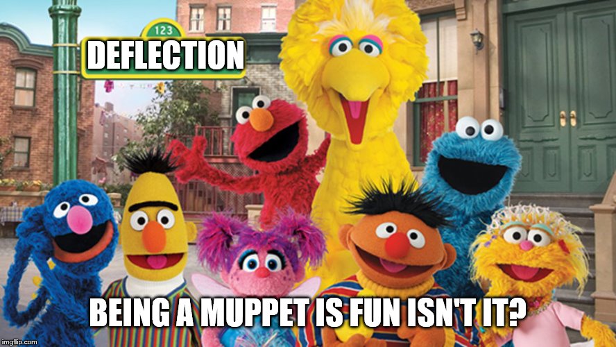 Sesame Street Blank Sign | DEFLECTION BEING A MUPPET IS FUN ISN'T IT? | image tagged in sesame street blank sign | made w/ Imgflip meme maker