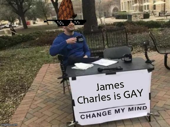 Change My Mind Meme | James Charles is GAY | image tagged in memes,change my mind | made w/ Imgflip meme maker