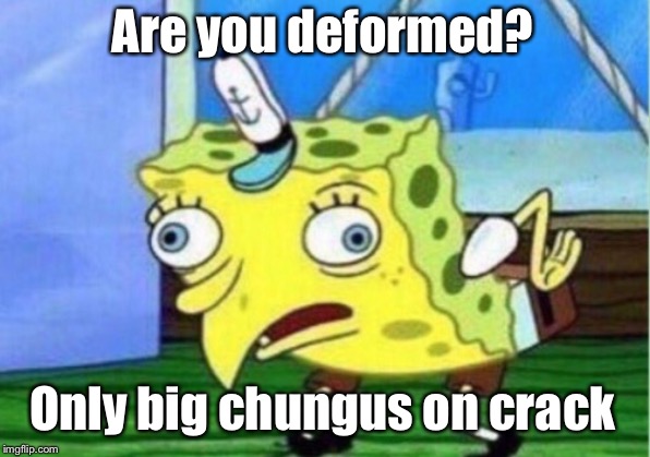 Mocking Spongebob Meme | Are you deformed? Only big chungus on crack | image tagged in memes,mocking spongebob | made w/ Imgflip meme maker
