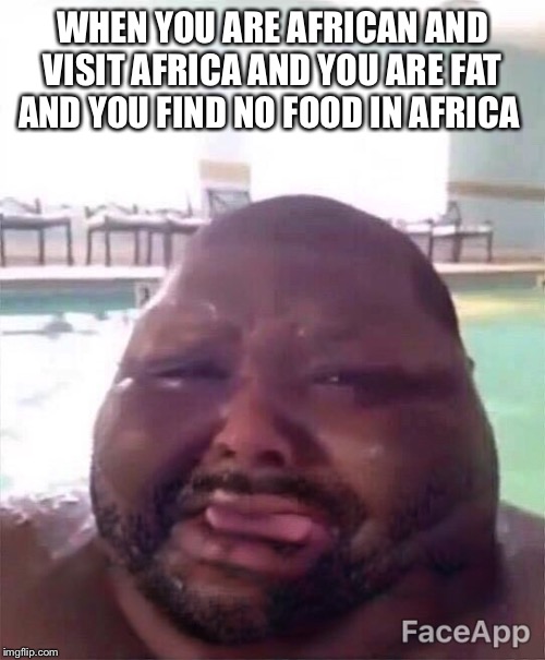 BlackMan | WHEN YOU ARE AFRICAN AND VISIT AFRICA AND YOU ARE FAT AND YOU FIND NO FOOD IN AFRICA | image tagged in blackman | made w/ Imgflip meme maker