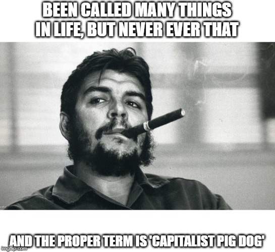 Che | BEEN CALLED MANY THINGS IN LIFE, BUT NEVER EVER THAT AND THE PROPER TERM IS 'CAPITALIST PIG DOG' | image tagged in che | made w/ Imgflip meme maker