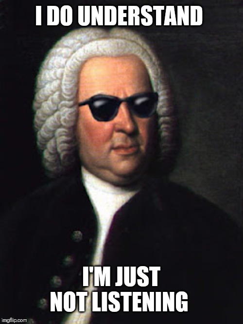 Bach shades | I DO UNDERSTAND I'M JUST NOT LISTENING | image tagged in bach shades | made w/ Imgflip meme maker