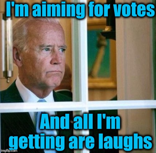 Sad Joe Biden | I'm aiming for votes And all I'm getting are laughs | image tagged in sad joe biden | made w/ Imgflip meme maker