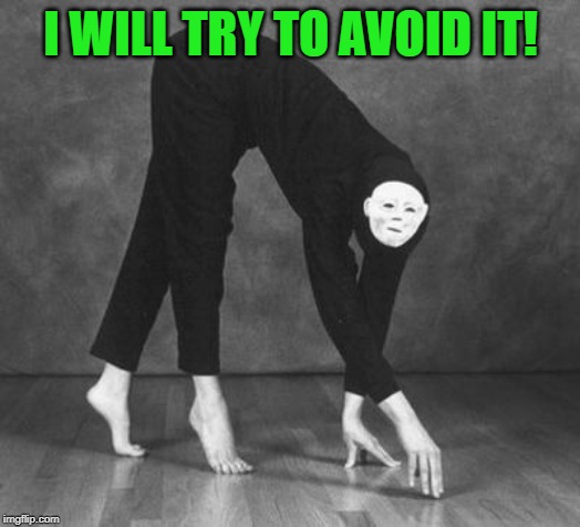 steal yo girl face tip toes | I WILL TRY TO AVOID IT! | image tagged in steal yo girl face tip toes | made w/ Imgflip meme maker