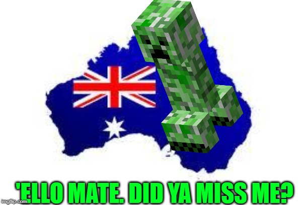 australia | 'ELLO MATE. DID YA MISS ME? | image tagged in australia | made w/ Imgflip meme maker
