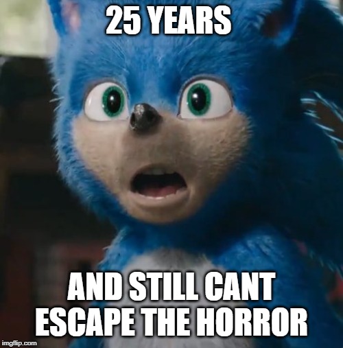 Sonic Movie | 25 YEARS; AND STILL CANT ESCAPE THE HORROR | image tagged in sonic movie | made w/ Imgflip meme maker