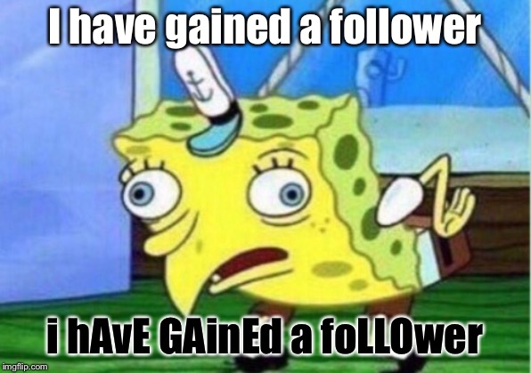 Mocking Follower Spongebob | I have gained a follower; i hAvE GAinEd a foLLOwer | image tagged in memes,mocking spongebob,followers | made w/ Imgflip meme maker